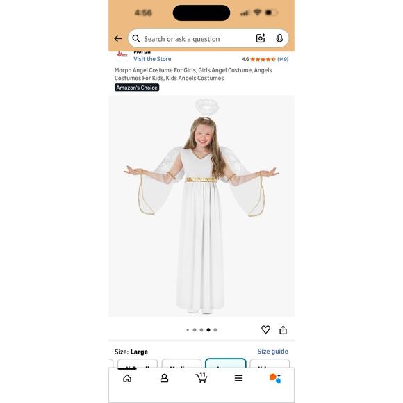 Morph Angel Costume Girls Size Large 10–12 White Dress Wings Halo – NEW - Picture 6 of 8
